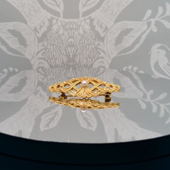 Pearl Accented Gold Filigree Brooch Pin Caroline C Estate Collection Piece - Picture 3 of 9